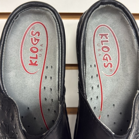 KLOGS PORTOFINO BLACK LEATHER SLIP RESISTANT PLATFORM CLOGS COMFORT FOOTBED SZ 7 - Picture 2 of 11